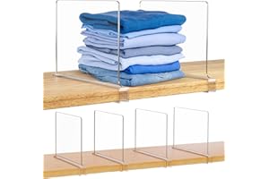 ‎ENITMOR Transparente Acryl-regaltrenner, Kleiderschrank Regalteiler Acryl-Regal-Trennwände, Multifunktionaler Shelf Divider, Verstellbare Regalsystem Trennwand für schränke, Kleiderschrank, Küche (4 Stück)
