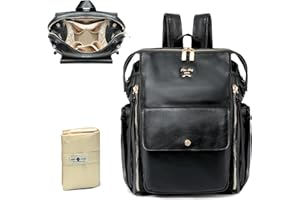 miss fong Sac à Langer Bébé, Sacs à Dos, Sac a Langer, Sacs à Langer en Cuir pour Maman et Papa avec Matelas à Langer Pliable, Sangles de Poussette et Ppoches Isothermes-Noir