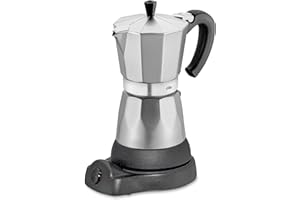 ‎CILIO cilio Espressokocher Classico für 6 Tassen | elektrisch 480W | Ø 11,5 cm Höhe: 25 cm | Aluminium | Silber | integrierte Herdplatte | mit Warmhaltefunktion und Reduziersieb | für Reisen oder Camping