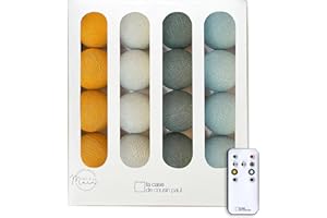 La Case de Cousin Paul Guirlande Lumineuse Chambre Enfant Boules Tissées LED, Télécommande, Programmable, USB, Fabriquée à la Main, Artisanale - 16 Boules (Paysage Champetre)