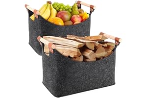 RINWYWEY 2 Stück Holzkorb für Kaminholz | Faltbarer Brennholzkorb | Kaminholzkorb | Aufbewahrungskorb | Holzkorb Filztasche aus Extradickem Filz für Holz, Spielzeug, Kleidung, Zeitung, Brennholz, 40 x 22 x 27