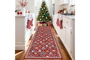 Enyhom Weihnachts Flur Teppich Läufer, 80 x 300 cm Waschbar rutschfest Teppichläufer Weich Kurzflor Lang Teppich für Wohnzimmer, Schlafzimmer Eingang Küchen Läufer