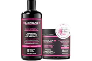 Kerargan - Duo Ultra Réparateur Shampoing & Masque à la Kératine pour Cheveux Abîmés et Stressés - Nourrit, Lisse & Protège - Sans Sulfate, OGM, Silicone - 2x500 ml