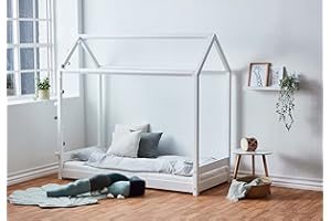 ‎HOPPEKIDS Hoppekids Montessori Hausbett | 70x160 | Weiß | FSC®-zertifiziertes massives Kiefernholz aus der EU