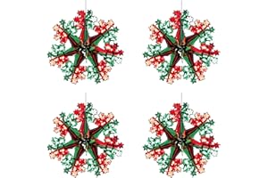 Widdle Wonderland Green/Red Christmas 2 Tone Foil Ceiling Decorations - Set 4 40cm Star Snowflakes