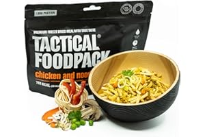 Tactical Foodpack Pâtes au poulet et à la noix de coco en grande portion - Repas lyophilisés - Prêt à consommer - MRE I Survie I Aliment d'extérieur I Nourriture de trekking I Expédition I Bureau