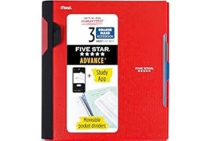 Five Star Advance Spiral Notebook Plus aplikacja do nauki, 3 przedmioty, papier w linie, 28 cm x 8-1/5.1 cm, 150 arkuszy, ze spiralną osłoną i ruchomymi przegrodami, ognista czerwień, 1 liczba (73134)