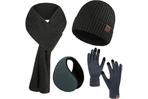 Aneco Wintermützen-Set für Herren, 4-teilig, Strickhandschuh, Schal, Beanie, Ohrenschützer, Set für Männer und Frauen