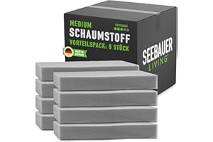 ‎SEEBAUER LIVING SEEBAUER living Schaumstoff-Set MEDIUM RG 35/40 (Mittelfest) 40 x 40 x 4 cm (8er Vorteilspack) Schaumstoffplatte für Polster und Sitzkissen, Polsterschaumstoff als Zuschnitt für Sitzpolster