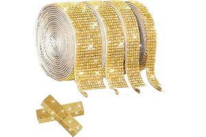 EXIN DEHCEN 4 Rotoli di Nastro di Strass, Nastro di Diamante Autoadesiva, Nastri Acrilico Strass Diamante, per Il Fai Da Te, Bicchieri D'acqua, Automobili (Oro)