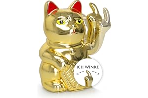 ANGRY CAT - Gato de guiño Lucky Cat - Gato Divertido Que Llama - Gato japonés - Artículo Decorativo de Gato - Brazo de ángulo - 15 cm - Oro