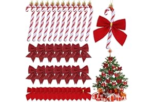 POFIBO 36 stück Rote Schleifen Weihnachten - Zuckerstangen Weihnachtsbaum, Weihnachtsschleifen Rot Deko, Zuckerstangen Baumschmuck für Weihnachtsbaum Weihnachtskranz Tannenbaum Weihnachtsbaumschleifen