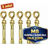 M8 Kapalı Ağızlı &Ccedil;elik D&uuml;bel, 9.5 cm, Tavan Asma ve Avize Montajı i&ccedil;in, 5 Adet