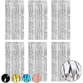 6 Pieces Foil Fringe Curtains, Tinsel Curtains, Shiny Reflections Decorative Curtains, for Wedding Decorations Birthday Party