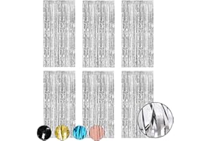 FIVEMILEBRO 6 Piezas Cortinas con Flecos Papel de Aluminio, Cortinas de Espumillón, Reflejos Brillantes Cortinas Decorativas, para Decoraciones Boda Fiesta de Cumpleaños Navidad 1 x 2 m (Plata)