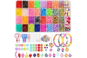 Modacraft 2500PCS 32 Color Loom Bands Craft Kit for Kids, Bingle Loom Bands Starter Set with Bead/Charm/Crochet Kit for Girls, Friendship Jewellery Bracelet Maker Knitting Gift for Birthday/Christmas