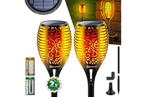‎KESSER KESSER® Gartenfackel Solar 2er Set Solarleuchten 96 LEDs Flamme mit Wandhalterung + Erdspieß Licht-Sensor Wetterfest Garten Solarleuchte Fackel Lichter LED Gartenlampe Solarlampe Flammenlicht