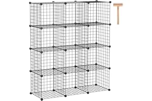 C&AHOME Drahtwürfel-Aufbewahrung, 12-Würfel-Aufbewahrungsorganizer aus Metall, C-Gitter-Aufbewahrungsbehälter-Regalsystem, Bücherregal, Schrankschrank, 93,5 cm L x 31,8 cm B x 122,9 cm H, Schwarz