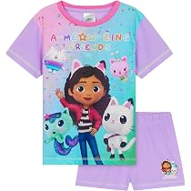 Pyjama Gabby's Dollhouse DreamWorks - Ensemble Manches Courtes Pour Filles | Volants Épaules, Imprimé Chat