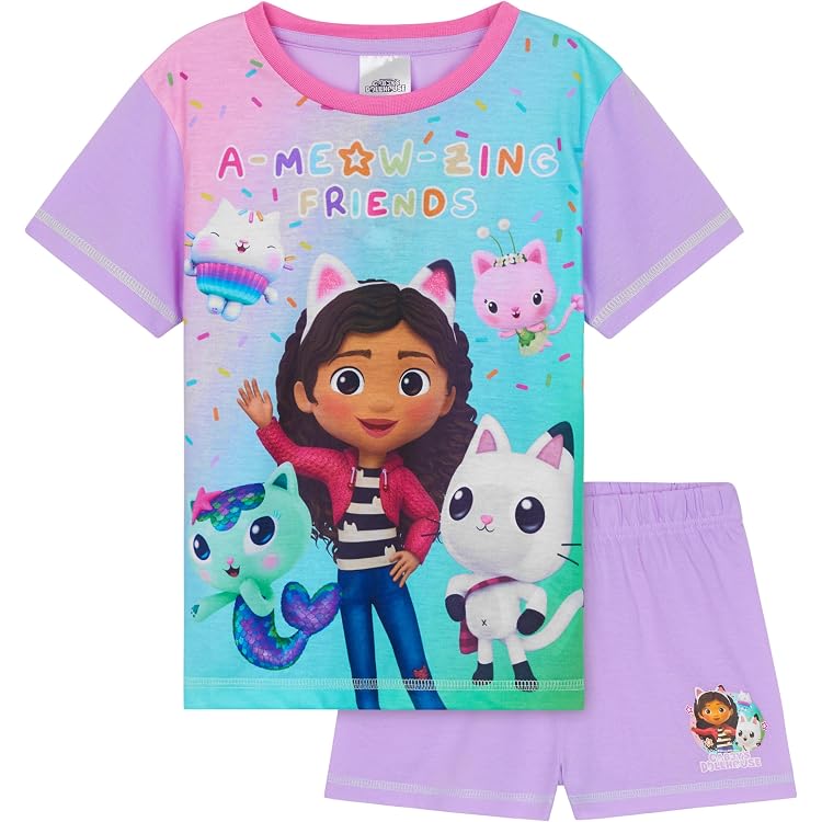 Pyjama Fille Gabby's Dollhouse Officiel - Haut Manches Longues + Pantalon, Design Coloré, Tailles 3-8 Ans