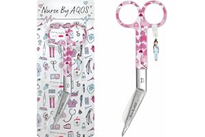 Nurse By AQOS - Tijeras enfermeria - Tijeras punta roma - Tijera punta Roma - Enfermera Apuros - TCAE Accesorios - Material para Enfermeras - Regalos para Enfermeras (Corazones Rosas)