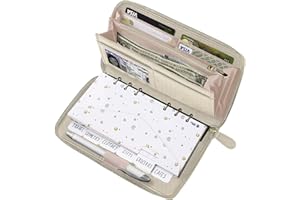 THREE WAY CUT Cash Envelope Wallet Beige All in One Budget System RFID Blocking with 12x Tabbed Cash Envelopes 12x Monthly Budget Cards 1x Yearly Budget Planner Sheet Complete Money Organizer Set for Cash