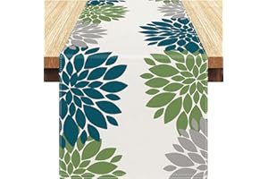 VELVHOM Runner da Tavolo Verde Acqua Runner Tavola Moderno Estivo Grigio Verde Dalia Tovaglia Runner in Lino Doppio Strato per Banchetti Compleanni e Matrimoni 40x140cm Lavabile in Lavatrice