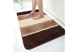 Paradise Products Bath Mat Non-Slip Bathroom Mat Super Absorbent Water, Washable rug Bath Mats, Soft Thick Microfiber Absorbent Bathroom Carpet Floor Mat (Brown/Beigh, 40x60, Rectangular, Striped)