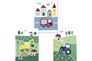 Lalelu-Prints | A4 Bilder Kinderzimmer Poster | Süße Fahrzeuge | Babyzimmer Deko Junge Mädchen | 3er Set Kinderbilder (DIN A4 ohne Rahmen)