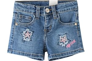 Happy Cherry- Kinder Denim Shorts Mädchen Sommer Baumwolle Jeans Shorts Stickmuster Kurze Hose Klassische Blau Jeans Hohe Taille Jeansbermudas Slim mit Tasche Reißverschluss Jeansshorts