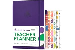 ‎CLEVER FOX Clever Fox Lehrerplaner, Schuljahresplaner mit Kalendern und Unterrichtsplänen, Lehrerplan-Buch für Klassenzimmer und Heimschule, undatiert, 18 x 25 cm, Hardcover (Lila)