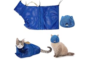 WEEWOODAY 2 Stücke Katze Pflege Waschen Mesh Tashce Katze Maulkorb Atmungsaktiver Mesh Maulkorb Verstellbare Kätzchen Kratzfeste Katzen Rückhaltetasche Feste Tasche Katzen Badtasche (Blau)