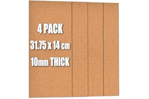 ORIGREEN 4 Pack Cork Board Tiles Bulletin Boards Vision Pin Board, 31.75x14cm-10mm Thick DIY Message Notice Board, Self-Adhesive Cork Boards for Walls Decor, Home, Office, Classroom, Kitchen, UK