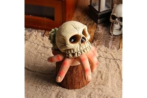 Lxoraziy Decorazione di Halloween in Resina con Teschio e Mano Fantasma, 8x10x14cm, Scheletro Realistico con Conchiglia, Decorazione Fai-da-Te per Halloween