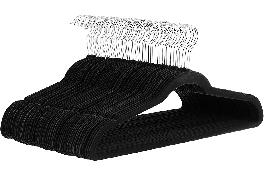 Amazon Basics Slim Velvet Non-Slip Suit Hangers - Pack of 50, Black