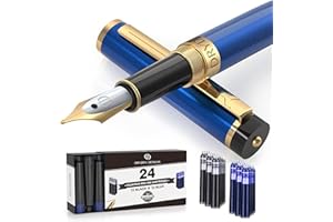 Dryden Designs Fountain Pen Medium Nib | Includes 24 Ink Cartridges - Comes with Ink Refill Converter, Classic Writing Tool - Mysterious Blue