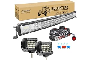RIGIDON 32 Pouces 80 cm 405W incurvée barre de led 4x4 avec 12v faisceau de câblage kit, 2 x 4 Pouces 60W phare de travail led, Barre lumineuse led pour offroad Véhicules Voiture camions ATV tracteur