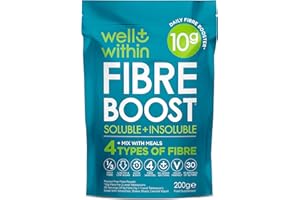 10g Fibre Supplement Prebiotic Powder, 1/3 NHS Daily Fibre, 4 Types Insoluble & Soluble Fibre 10,000mg (200g Bag, 30 x 5g Fiber) Well Within Gut Health Supplement, Fibre Powder for Men, Women