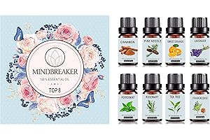MINDBREAKER TOP8 zestaw organicznych olejków eterycznych do aromaterapii, kadzidło, lawenda, drzewo herbaciane, słodka pomarańcza, mięta pieprzowa, cynamon, igła sosnowa, rozmaryn, do domu, biura, snu, jogi