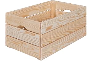 Inter Link - Caja de madera - Caja de madera maciza apilable - Caja de almacenaje, Para fruta, verdura, vino, jardín, baño, cuarto de juegos - Ahorro de espacio, práctica - 65 x 31,5 x 23cm Valloni L
