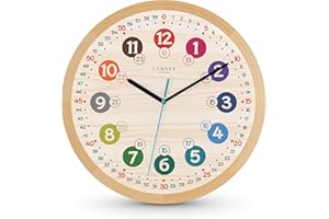 Cander Berlin MNU 11330 Wanduhr Kinder Holz 30,5 cm Lernen Lernzifferblatt Holzuhr lautlos geräuschlos leise Massivholz Holzrahmen Kinderzimmer ohne Tickgeräusche Junge Mädchen Buche