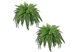 FOREST PRINCE 2 PCS Artificial Boston Fern Large Outdoor, 42In Faux Ferns Bush Plants for Indoors, Home Decor, Windowsill, Garden Decorations (59 Fronds)