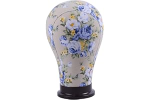 YANTAISIYU Canvas Block Wig Head Mannequin Manikin Head Wigs Making Display Head (Blue Flower 22 Inch)