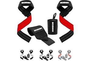 BOSMIK Set Straps Palestra Silicone e Polsini Palestra - Polsiere Gym e Fascette Palestra per Stacchi, Bodybuilding e Crossfit - Accessori Palestra Fitness - Regalo Palestra per Uomo e Donna