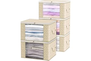 Sac de Rangement en Tissu pour Vêtements - Revivoer Lot de 5 Capacité 90L, Des de Rangement Épais et Résistants, Parfait pour Rangement Vetement Dressing Idéal pour les Déménagements