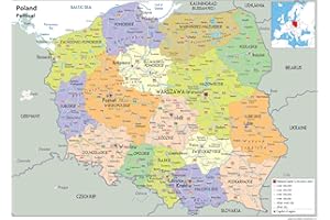 TIGER MOON Mapa polityczna Polski - laminowany papier (A1 rozmiar 59,4 x 84,1 cm)