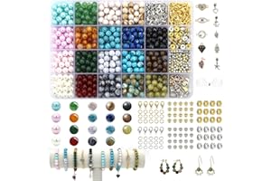 Liangding Kit de Abalorios para Hacer Pulseras – 1040 PCS Cuentas de Piedras Naturales de 8 mm, Bolitas y Accesorios para Manualidades y Joyas DIY, Ideal para Collares y Pulseras