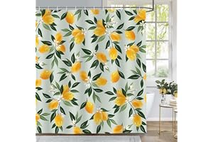 Bonhause Duschdraperi citron frukt gröna blad 180 x 180 cm baddraperi mögelbeständigt polyestertyg vattentäta tvättbara badru