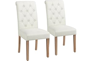 Yaheetech Juego de 2 Sillas de Comedor Silla Acolchada con Respaldo Alto Patas de Madera Silla Tela para Comedor Cocina