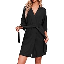 Ekouaer Peignoir Femme En Maille Gaufrée Doux Et Léger - Kimono Décontracté Longueur Genoux Avec Poches - Tailles S à XXL